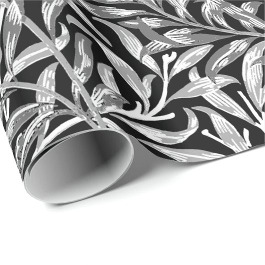 William Morris Willow Bough, Black, White & Grey Cadeaupapier (Rol Hoek)