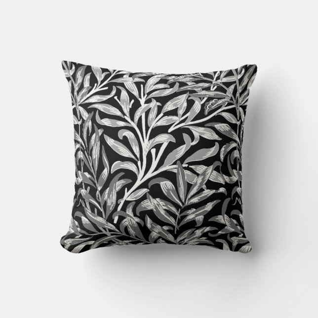 William Morris Willow Bough, Black, White & Grey Kussen (Voorkant)