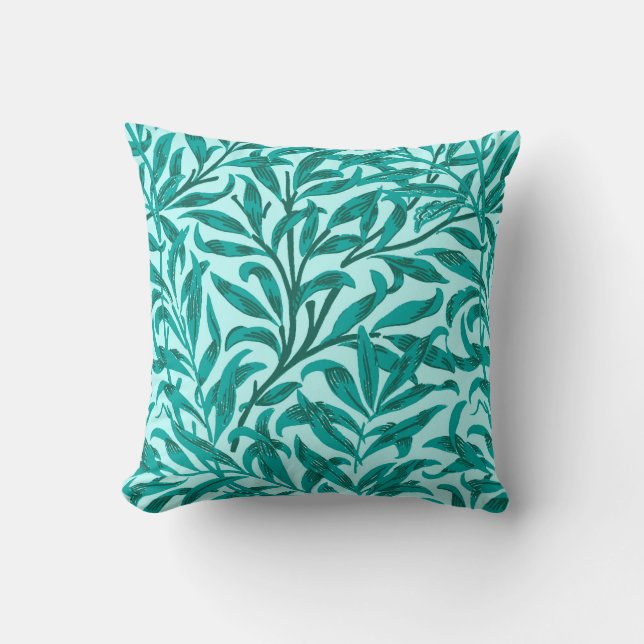 William Morris Willow Bough, Turquoise en Aqua Kussen (Voorkant)