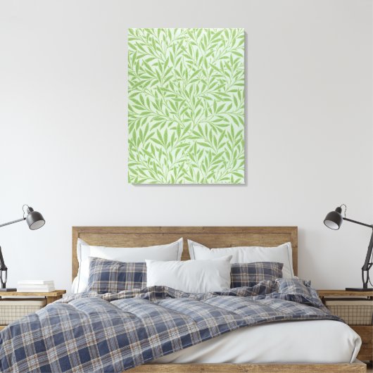 William Morris Willow Flower Classic Green Canvas Afdruk (Insitu (Slaapkamer))