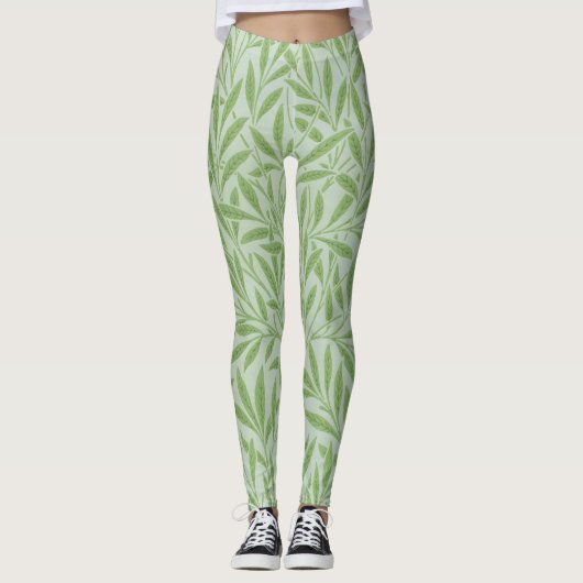 William Morris Willow Flower Classic Green Leggings (Voorkant)