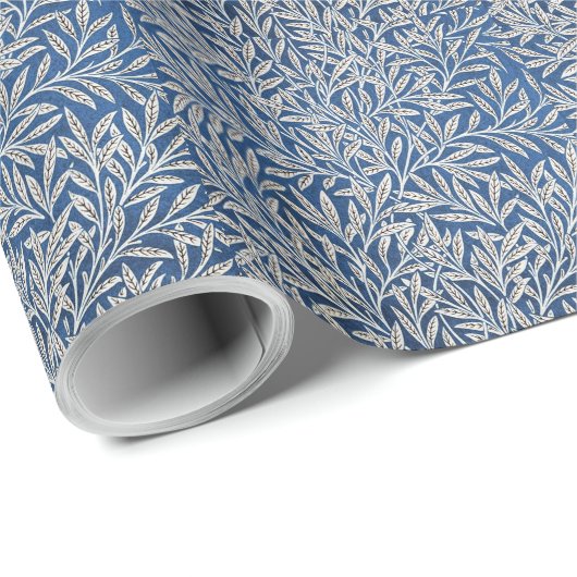 William Morris  Willow Leaves Dark Blue Cadeaupapier (Rol Hoek)