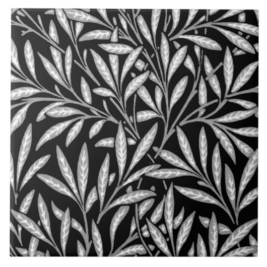 William Morris Willow Pattern, Black and White Tegeltje (Voorkant)
