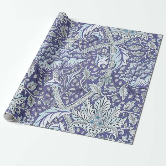 William Morris Windrush blauwe bloemen Cadeaupapier (Uitgerold)