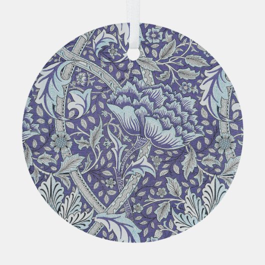 William Morris Windrush blauwe bloemen Glas Ornament (Achterkant)