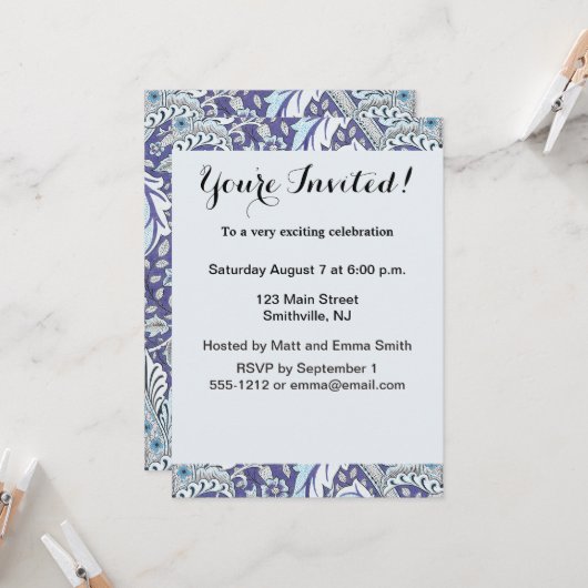 William Morris Windrush blauwe bloemen Kaart (Voorkant / Achterkant in situ)