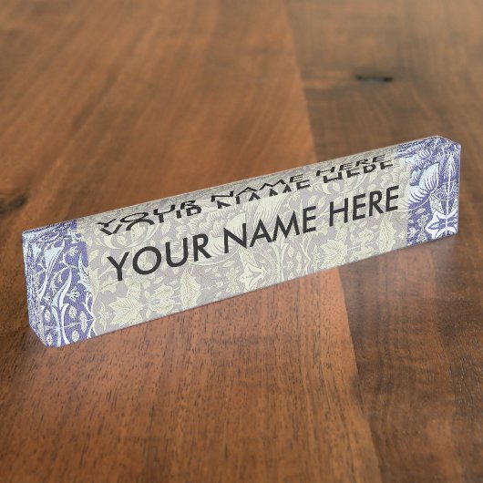 William Morris Windrush blauwe bloemen Naambordje (Zijkant)