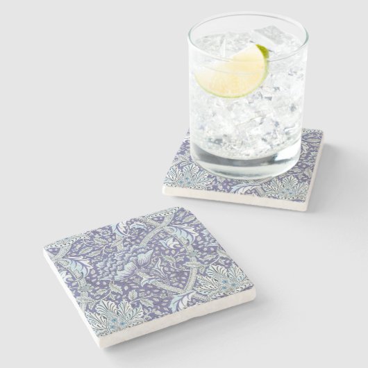 William Morris Windrush blauwe bloemen Stenen Onderzetter (Zijkant)