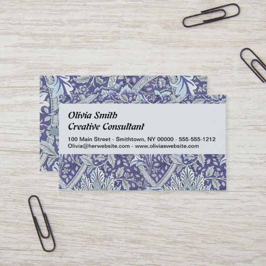 William Morris Windrush blauwe bloemen Visitekaartje (Voorkant / Achterkant in situ)