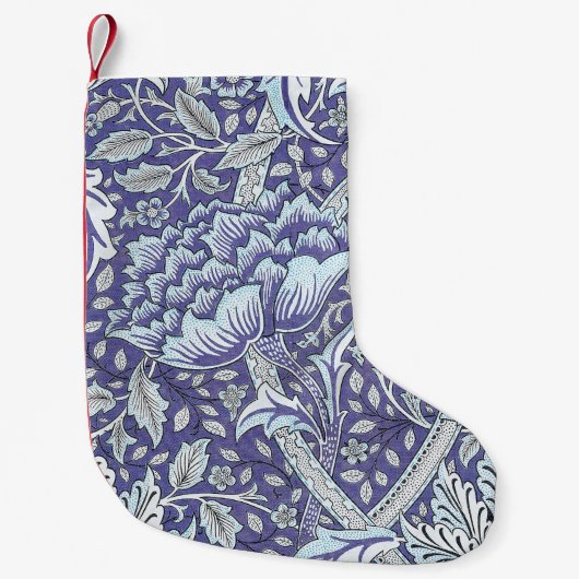 William Morris Windrush Blauwe Bloempatroon Kleine Kerstsok (Voorkant)