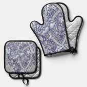 William Morris Windrush Blauwe Bloempatroon Ovenwant & Pannenlap Set (Voorkant / Achterkant)