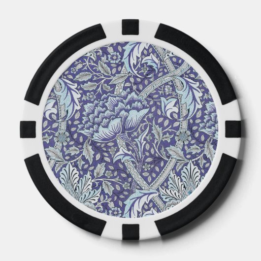 William Morris Windrush Blauwe Bloempatroon Poker Chips (Voorkant)