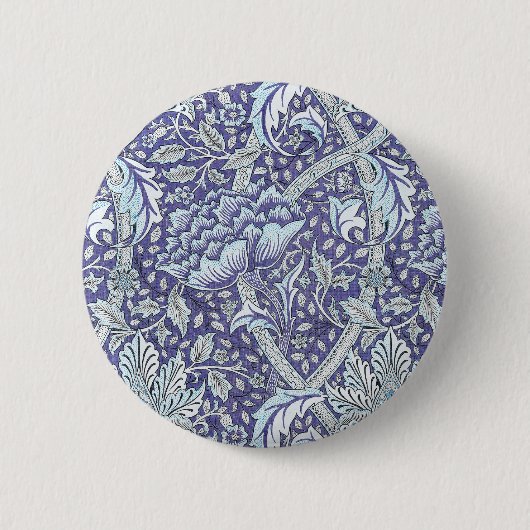 William Morris Windrush Blauwe Bloempatroon Ronde Button 5,7 Cm (Voorkant)