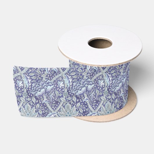 William Morris Windrush Blauwe Bloempatroon Satijnen Lint (Spoel)