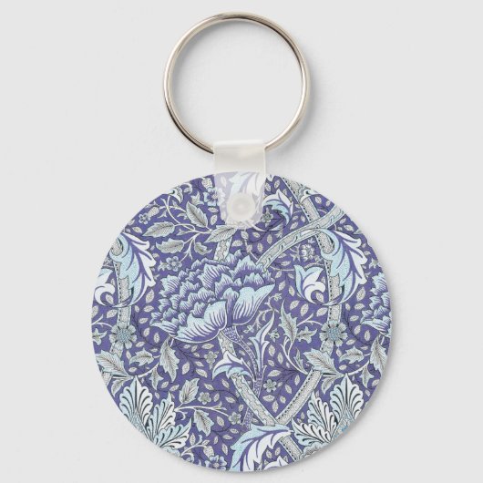 William Morris Windrush Blauwe Bloempatroon Sleutelhanger (Voorkant)