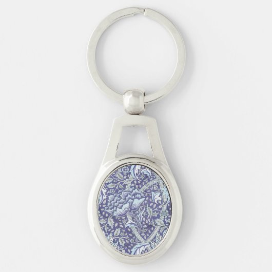 William Morris Windrush Blauwe Bloempatroon Sleutelhanger (Voorkant)