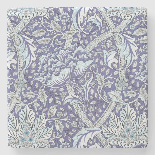 William Morris Windrush Blauwe Bloempatroon Stenen Onderzetter (Voorkant)
