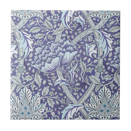 William Morris Windrush Blauwe Bloempatroon Tegeltje (Voorkant)