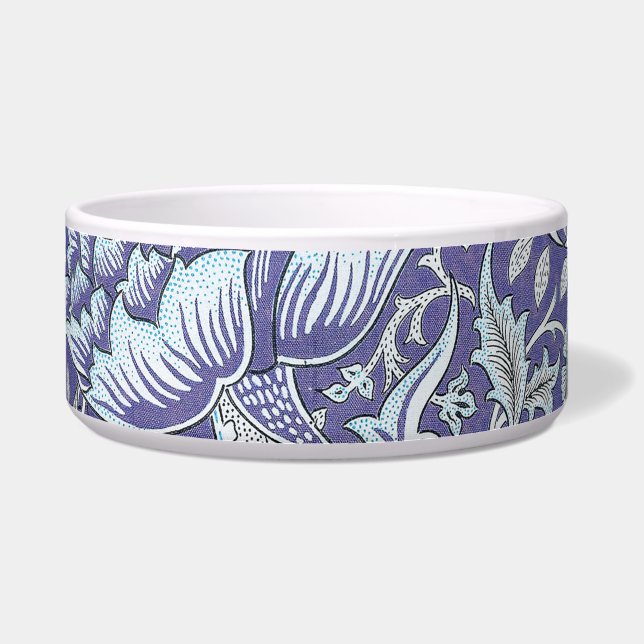 William Morris Windrush Blauwe Bloempatroon Voerbakje (Voorkant)