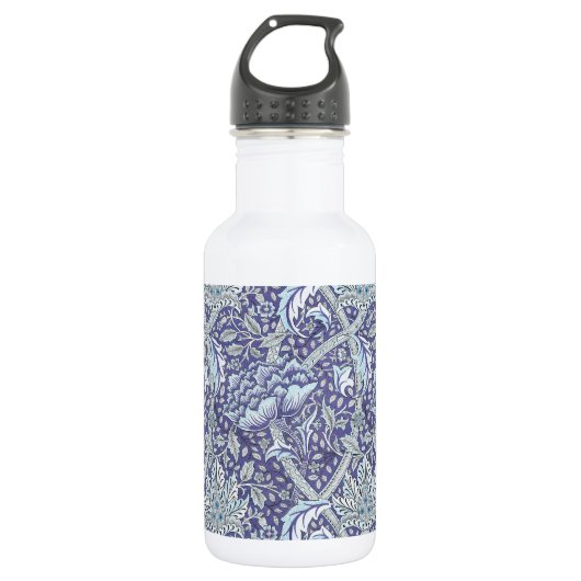 William Morris Windrush Blauwe Bloempatroon Waterfles (Voorkant)