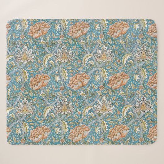 William Morris Windrush Bloempatroon Blauw Sherpa Deken (Voorkant (horizontaal))