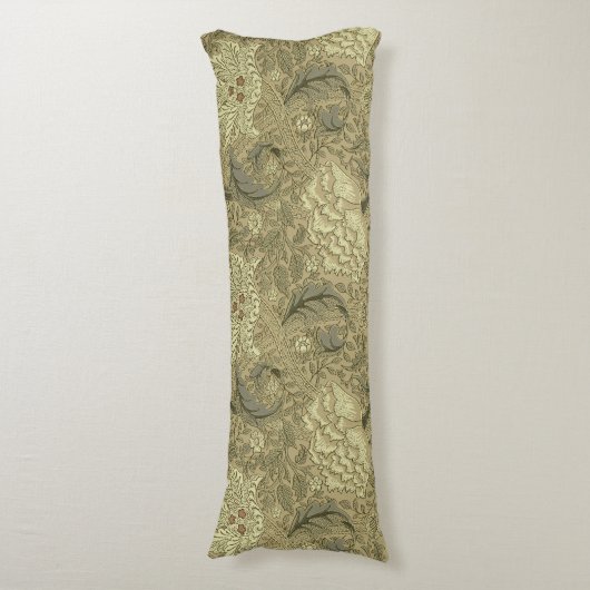 William Morris Windrush Bloempatroon: Vintage Lichaamskussen (Voorkant Verticaal)
