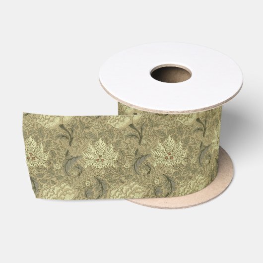 William Morris Windrush Bloempatroon: Vintage Satijnen Lint (Spoel)