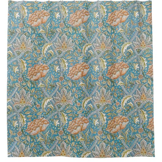 William Morris Windrush Floral Pattern Blue Douchegordijn (Voorkant)