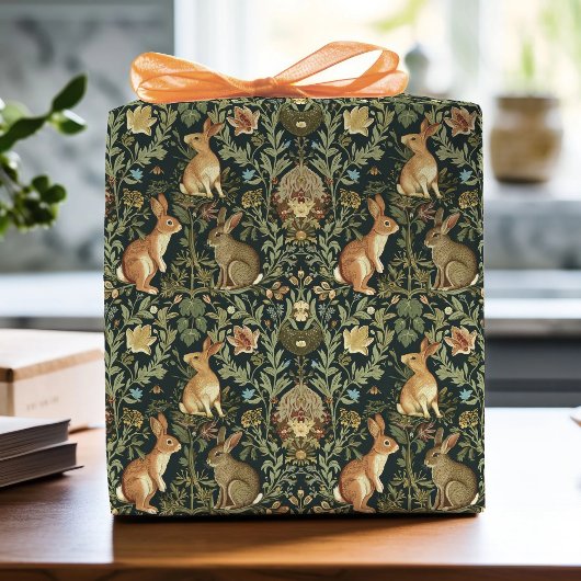 William Morris Woodland Floral Rabbits Christmas Cadeaupapier