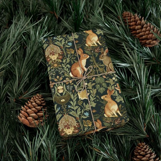 William Morris Woodland Floral Rabbits Christmas Cadeaupapier