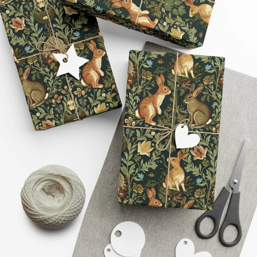William Morris Woodland Floral Rabbits Christmas Cadeaupapier