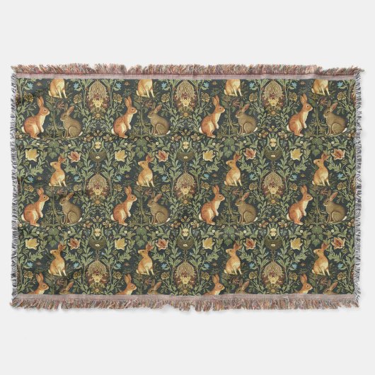 William Morris Woodland Floral Rabbits Christmas Deken (Voorkant)