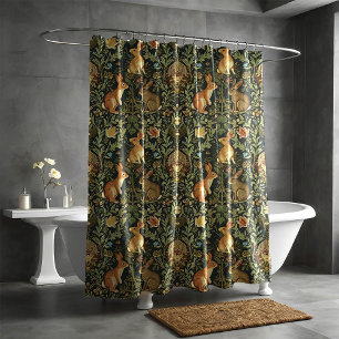 William Morris Woodland Floral Rabbits Christmas Douchegordijn