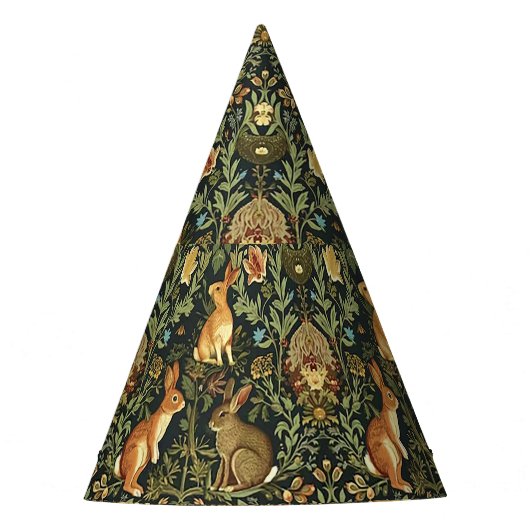 William Morris Woodland Floral Rabbits Christmas Feesthoedjes (Voorkant)