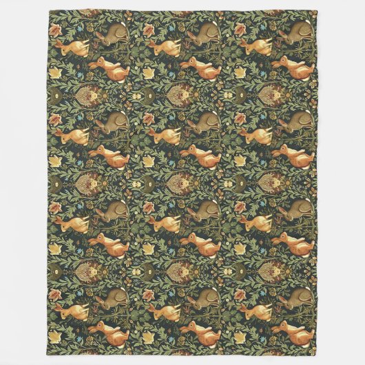 William Morris Woodland Floral Rabbits Christmas Fleece Deken (Voorkant)