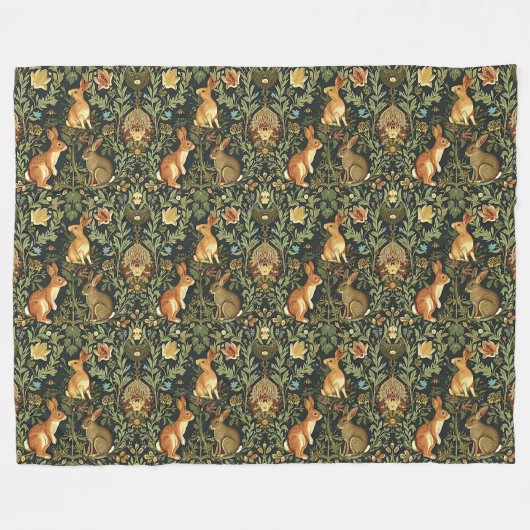 William Morris Woodland Floral Rabbits Christmas Fleece Deken (Voorkant (Horizontaal))