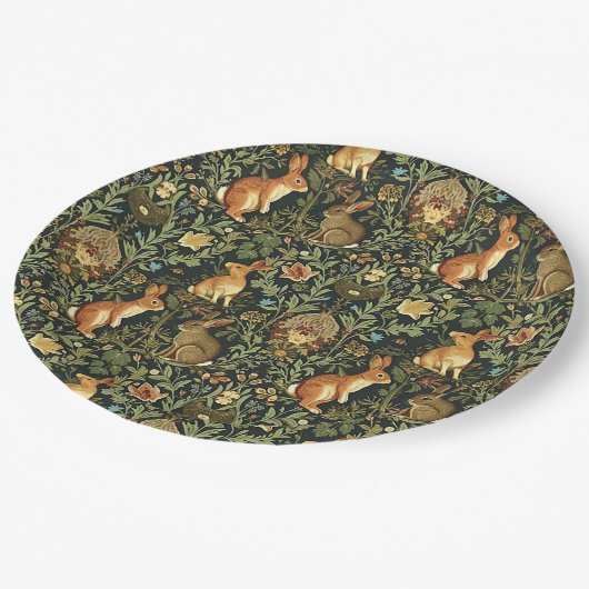 William Morris Woodland Floral Rabbits Christmas Papieren Bordje (Gekanteld)
