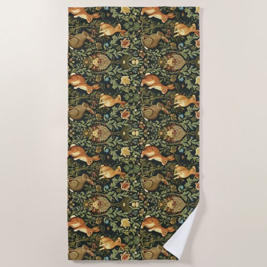 William Morris Woodland Floral Rabbits Christmas Strandlaken (Voorkant)