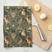 William Morris Woodland Floral Rabbits Christmas Theedoek (Quarter Fold)