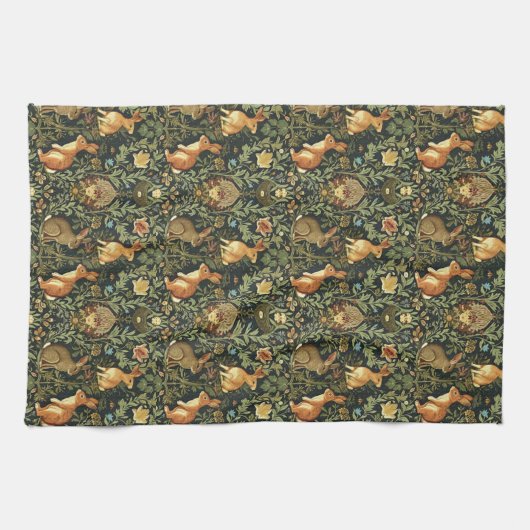 William Morris Woodland Floral Rabbits Christmas Theedoek (Horizontaal)