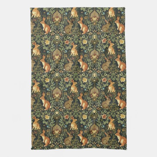 William Morris Woodland Floral Rabbits Christmas Theedoek (Verticaal)