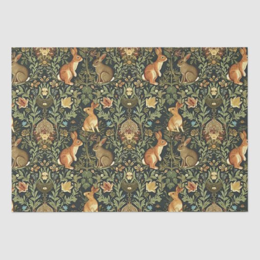 William Morris Woodland Floral Rabbits Christmas Tissuepapier (Voorkant)