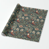 William Morris Woodland Florals Birds Christmas Cadeaupapier (Uitgerold)