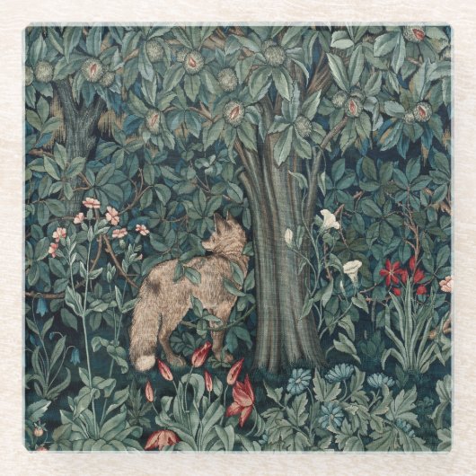 William Morris Woodland Tapestry Fox Glazen Onderzetter (Voorkant)