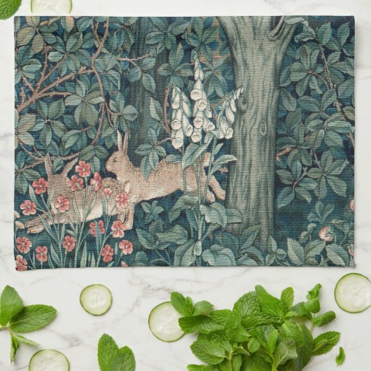 William Morris Woodland Tapestry Konijnen Theedoek (Gevouwen)