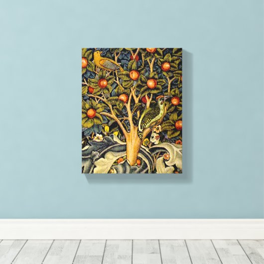 William Morris Woodpecker Tapestry Arts & Crafts Canvas Afdruk (Insitu (Houten vloer))