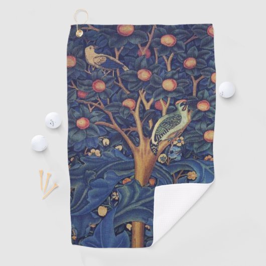 William Morris Woodpecker Tapestry Arts & Crafts Golfhanddoek (Insitu)