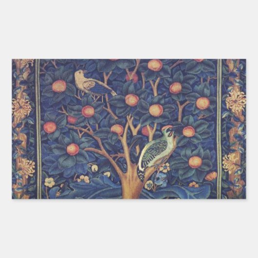 William Morris Woodpecker Tapestry Arts & Crafts Rechthoekige Sticker (Voorkant)