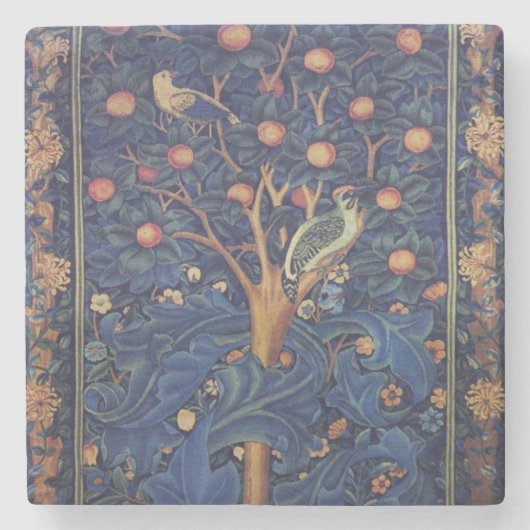 William Morris Woodpecker Tapestry Arts & Crafts Stenen Onderzetter (Voorkant)