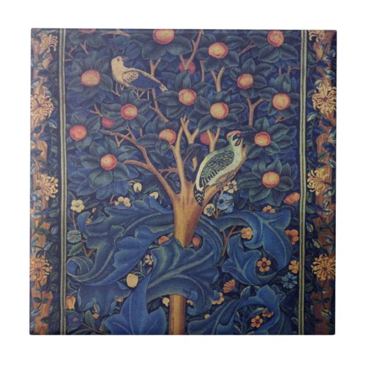 William Morris Woodpecker Tapestry Arts & Crafts Tegeltje (Voorkant)